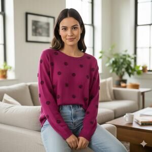 Talbots Magenta Sparkle Clip Dot Lambswool Blend Sweater XL